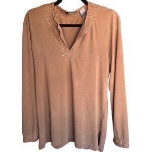 liz clairborne brown peasant long sleeve top size medium